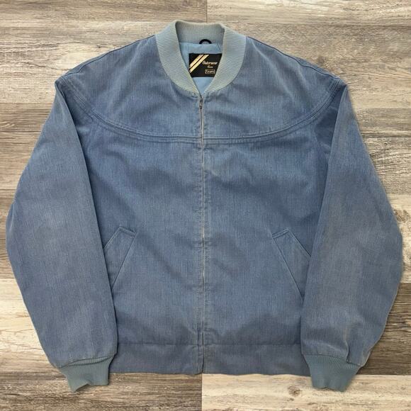 Vintage 70s 80s‎ Sears Outerwear Blue Mens L Full Zip Preppy Retro Bomber Jacket - Picture 1 of 7